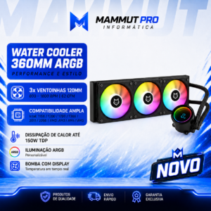 Water Cooler Husky Glacier, Iluminação ARGB, 360mm, AMD e Intel, Preto